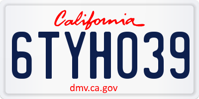 CA license plate 6TYH039
