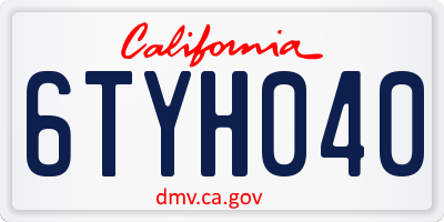CA license plate 6TYH040