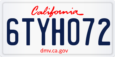 CA license plate 6TYH072