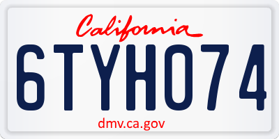 CA license plate 6TYH074
