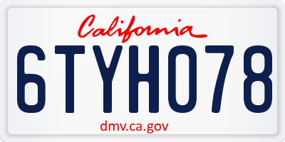 CA license plate 6TYH078