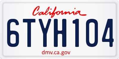 CA license plate 6TYH104