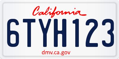 CA license plate 6TYH123
