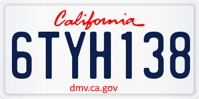 CA license plate 6TYH138