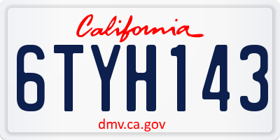 CA license plate 6TYH143