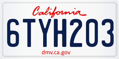 CA license plate 6TYH203