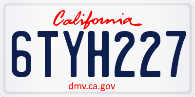 CA license plate 6TYH227