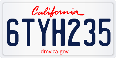 CA license plate 6TYH235