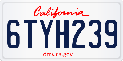CA license plate 6TYH239
