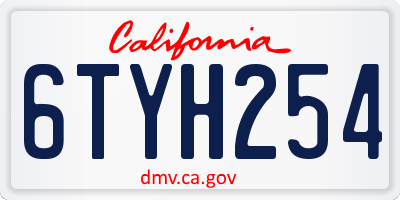 CA license plate 6TYH254