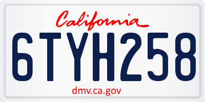 CA license plate 6TYH258