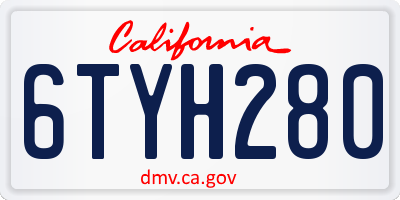 CA license plate 6TYH280