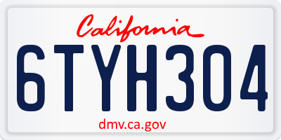 CA license plate 6TYH304