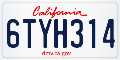 CA license plate 6TYH314
