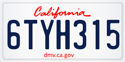 CA license plate 6TYH315