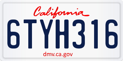 CA license plate 6TYH316