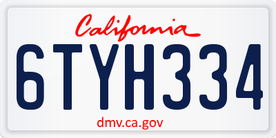 CA license plate 6TYH334