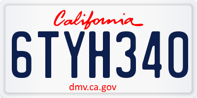 CA license plate 6TYH340