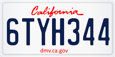 CA license plate 6TYH344