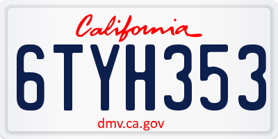 CA license plate 6TYH353