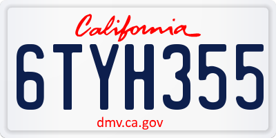 CA license plate 6TYH355