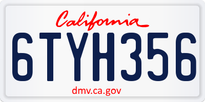 CA license plate 6TYH356