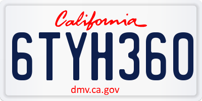 CA license plate 6TYH360