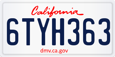 CA license plate 6TYH363