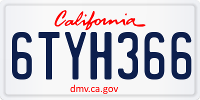 CA license plate 6TYH366