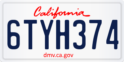 CA license plate 6TYH374
