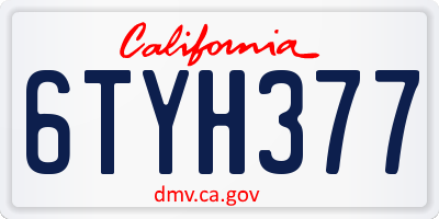 CA license plate 6TYH377