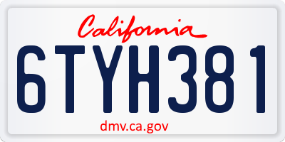 CA license plate 6TYH381