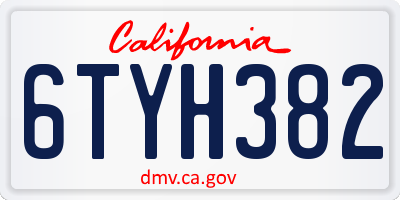 CA license plate 6TYH382