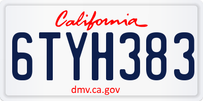 CA license plate 6TYH383