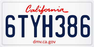 CA license plate 6TYH386