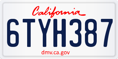 CA license plate 6TYH387