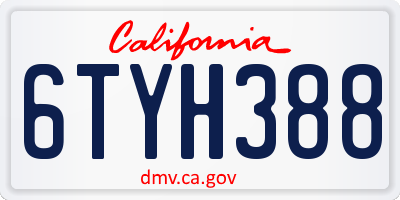 CA license plate 6TYH388