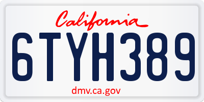CA license plate 6TYH389