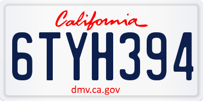 CA license plate 6TYH394