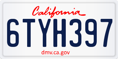 CA license plate 6TYH397