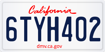 CA license plate 6TYH402