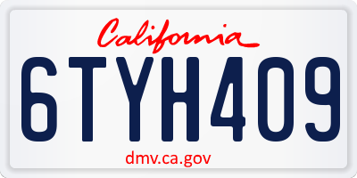 CA license plate 6TYH409