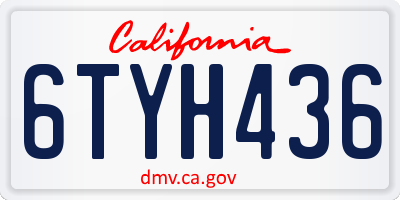 CA license plate 6TYH436