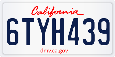 CA license plate 6TYH439