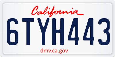 CA license plate 6TYH443