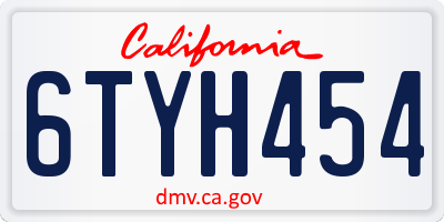 CA license plate 6TYH454