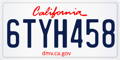 CA license plate 6TYH458