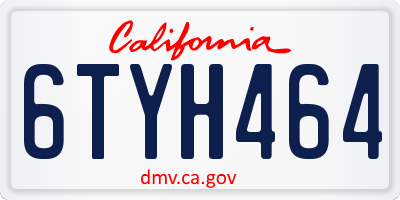 CA license plate 6TYH464