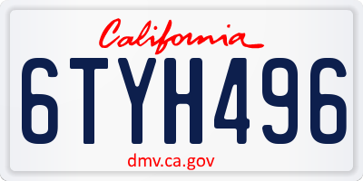 CA license plate 6TYH496