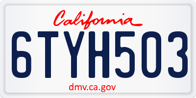 CA license plate 6TYH503